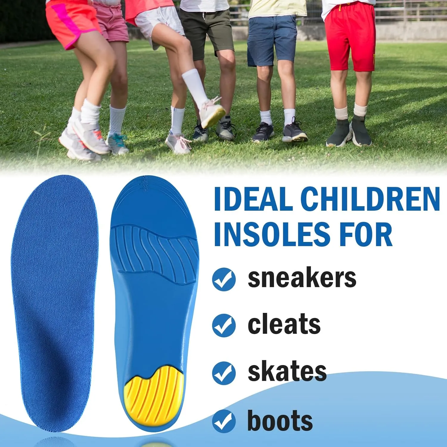 Ailaka Kids Orthotic Cushioning Arch Support Shoe Insoles, Children Pu Foam Inserts for Flat feet, Plantar Fasciitis, Feet Heel Pain Relief Blue