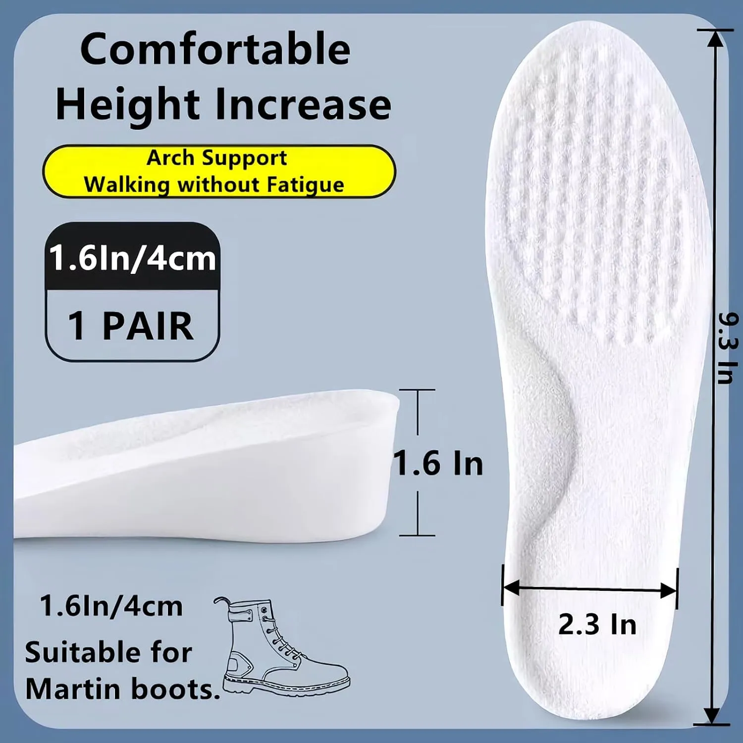 Shoe Inserts To Make You Taller,Height Increase Insoles for Man Women Kids,Foot Heel Lifts for Shoes Leg Length Discrepancy,Shoe Height Booster,Height Boosting Insoles for Men (9.3''Lx1.6''UP) (1PAIR)